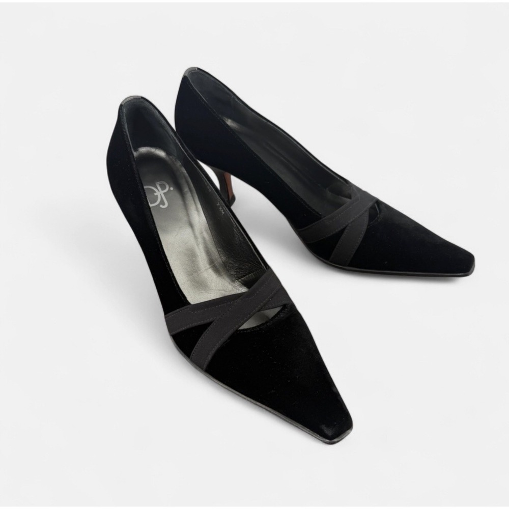 Donald Pliner Sz 7.5M Classic Black Velvet‎ Mid Heel Pumps Office Career Formal
